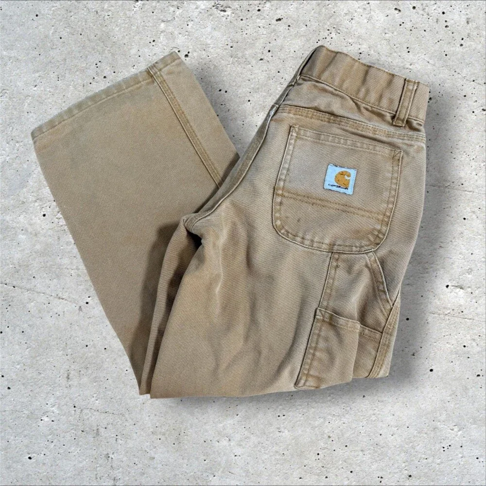 Carhartt Boys Youth Size 8 Carpenter Pants Canvas Duck Tan Brown Utility Jeans